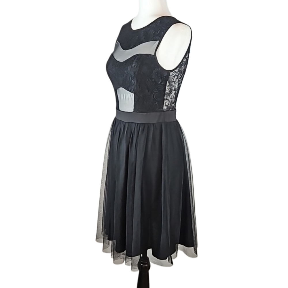 Vintage Y2K Whimsigoth Mesh & Lace Tulle Layered Party Dress Black, Size M - Picture 4 of 8